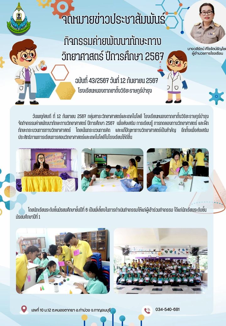 กิจกรรมค่ายพัฒนาทักษะทางวิทยาศาสตร์ ปีการศึกษา 2567